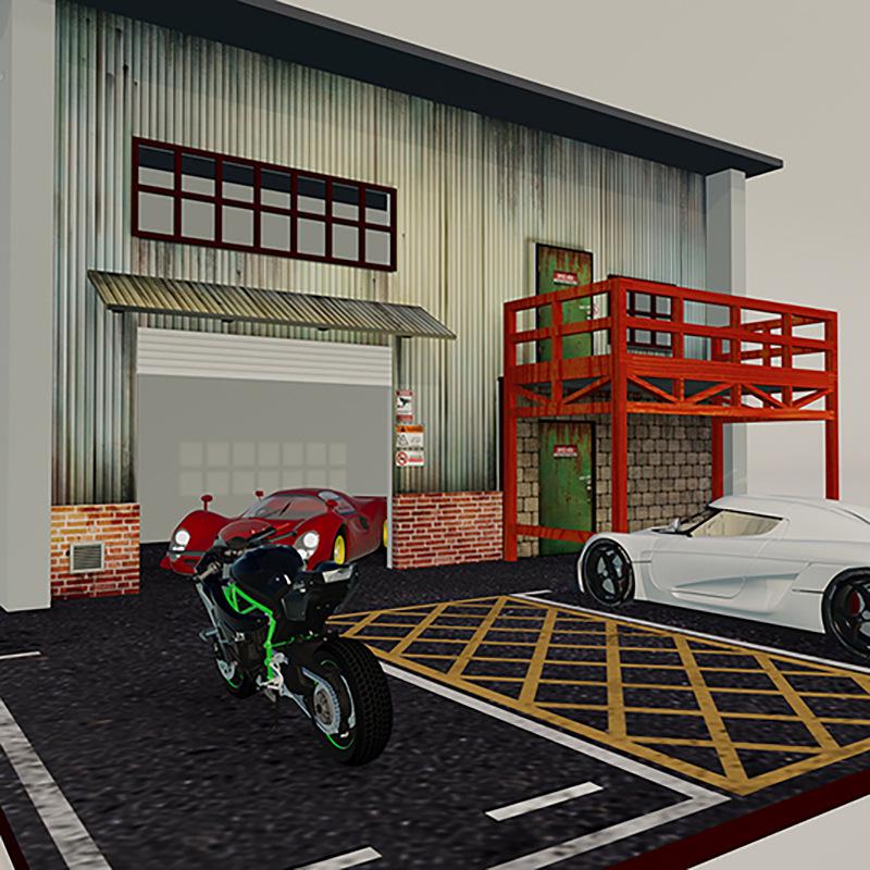 Kame Kaku 1:64 American Garage Parking Lot Alloy Car Model Scene Decor