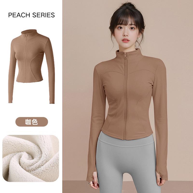 Fleece thickened yoga clothes women's new running sports training yoga jacket fitness long-sleeved stand-up neck zipper top