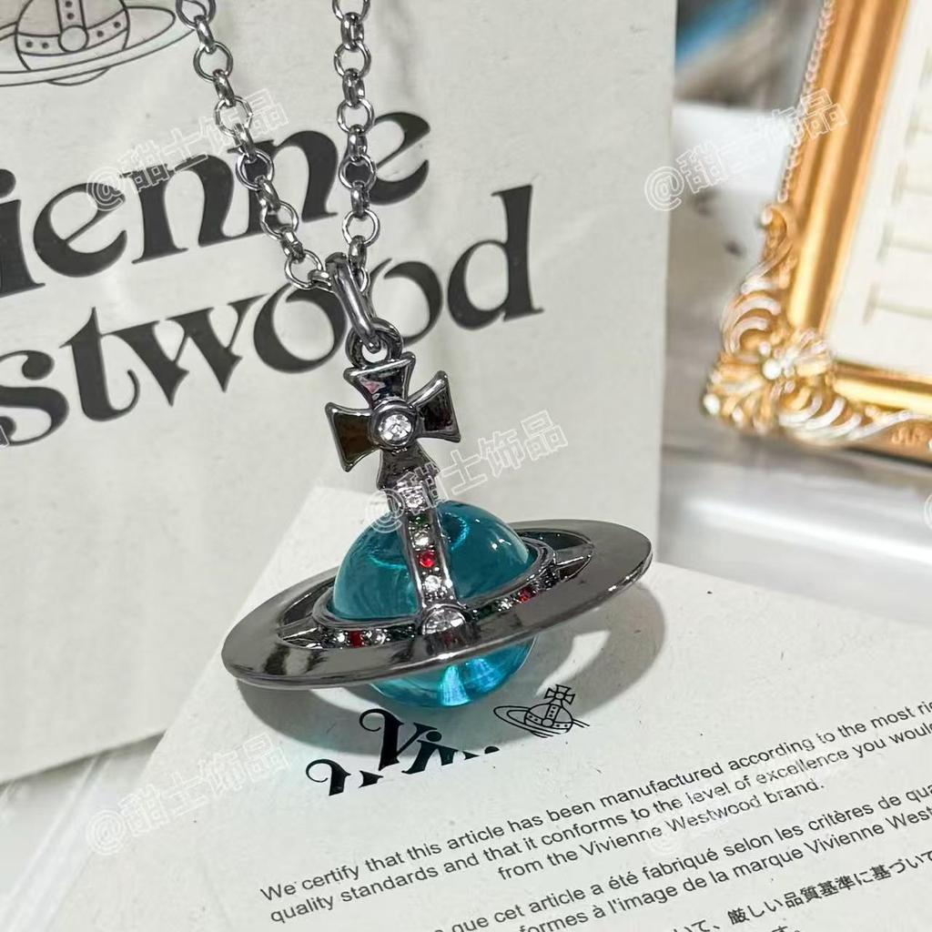 Vivienne Glacier Blue ORB Necklace - Women's European & American Style 3D Planet Saturn Pendant