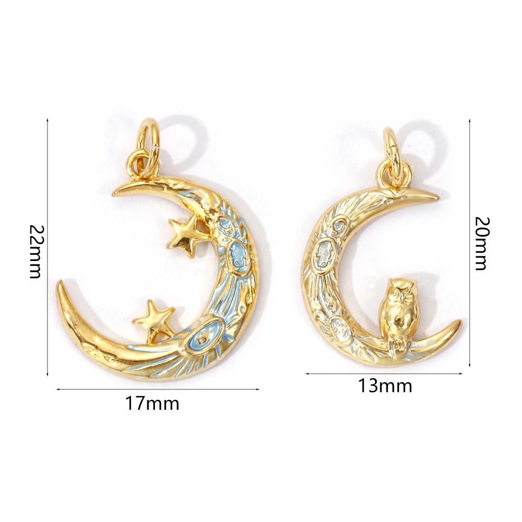 2 PCs Brass Galaxy Charms 18K Gold Plated Enamel Half Moon Pendants For DIY Neckalce Bracelet Jewelry Making 22mm x 17mm
