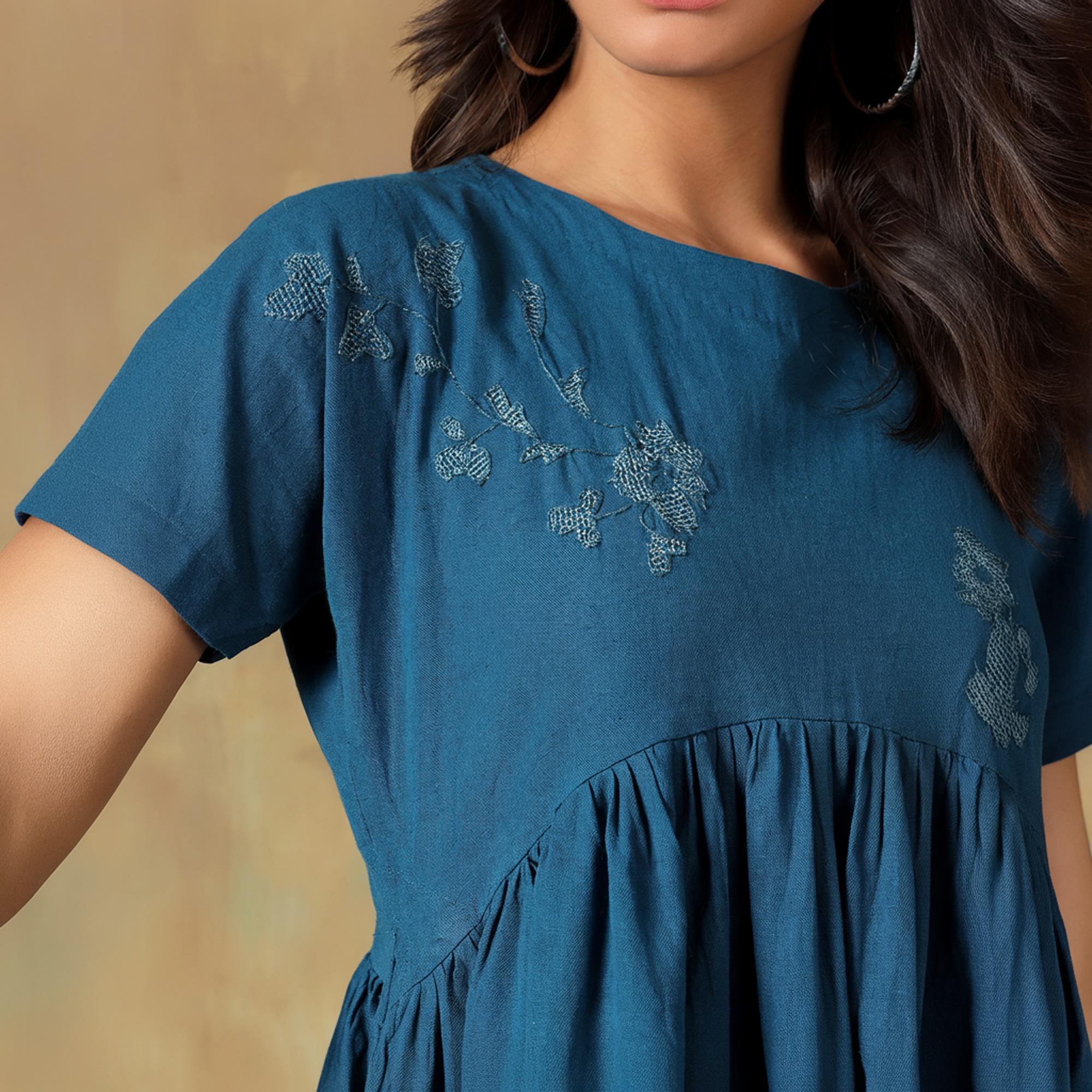 Teal Cotton Chikankari Maxi Dress S чирковый