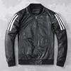 Embroidery Patches Baseball Jackets Genuine Cowhide Leather Jacket Men Motorcycle Biker Coats Autumn Mens Coat