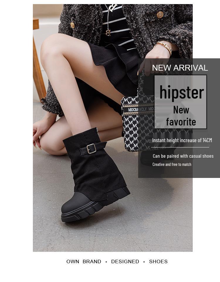Women's Thick-Soled Belted Boots, Height-Boosting & Versatile, 2025 Autumn/Winter Collection