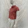 Retro Red Grid Small Fresh Women's Summer Stand Up Collar Buckle Short Sleeved Slim Fit T-shirt