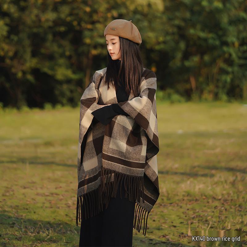2025 Luxe Women's Cashmere & Silk Poncho Scarf Blanket