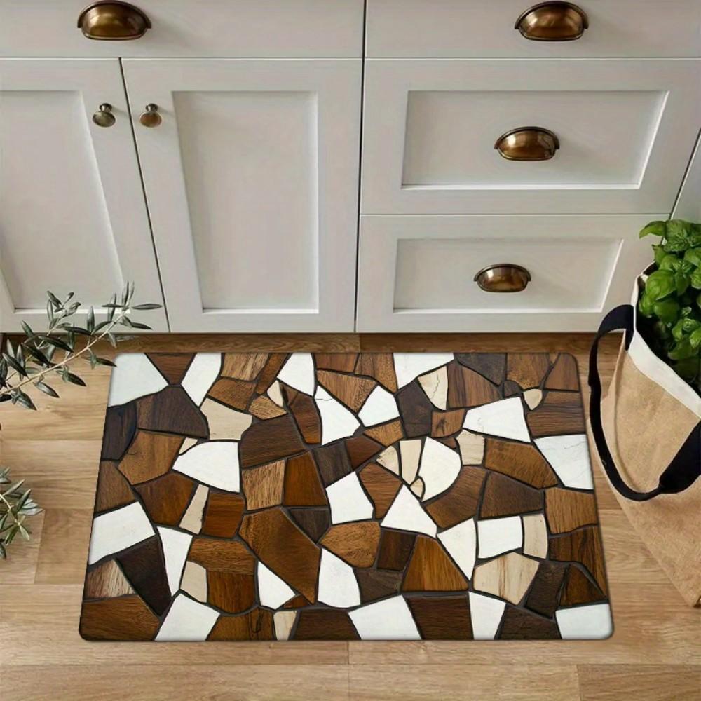 Wood Grain Geometric Abstract Design, Non-Slip Floor Mat for Entryways, Kitchens, Bathrooms, and Home Decor