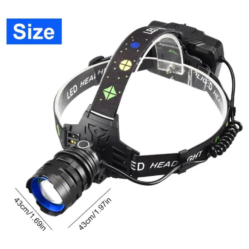 Far LED Putere Mare Luminozitate Mare Far LED Reîncărcabil prin USB Zoom Lanternă Frontală Rezistentă la Apă Lanternă de Exterior Camping Pescuit