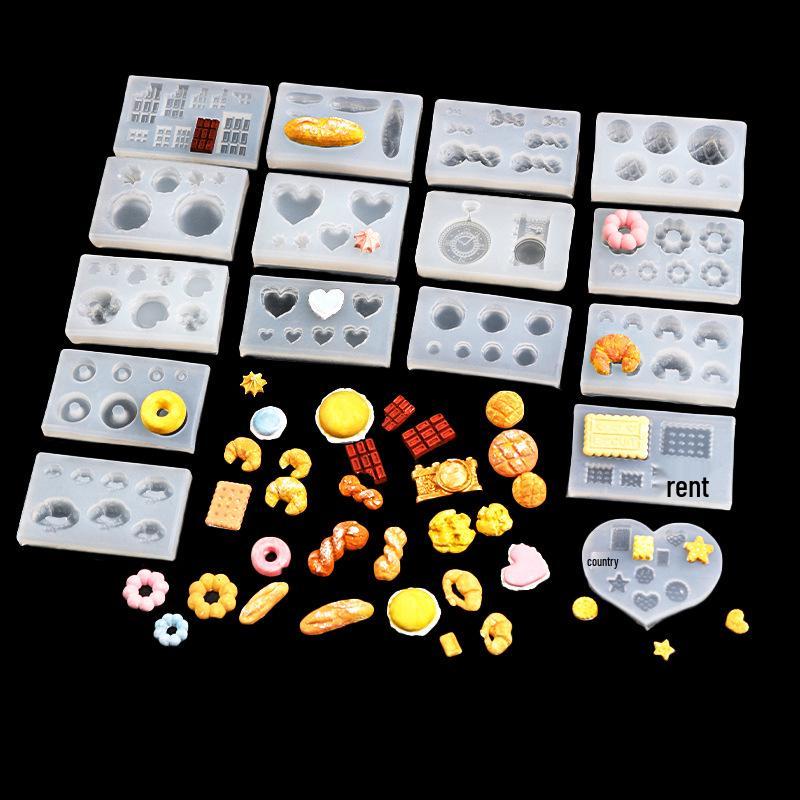 Mini Ultra-Light Clay Resin Food Play Mold Collection: Croissant, Biscuit, Cookie, Donut