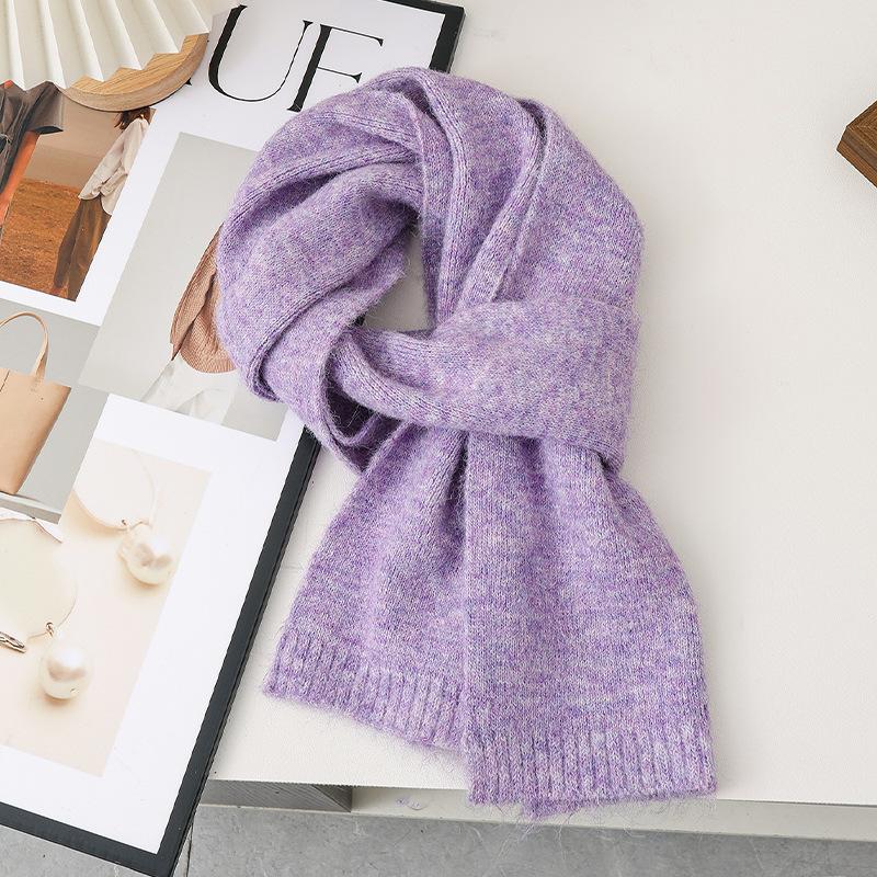 Solid Color Simple and Gentle Knitted Scarf Women's Winter Soft Waxy Versatile Cold-proof Thickened Warm Neck Scarf