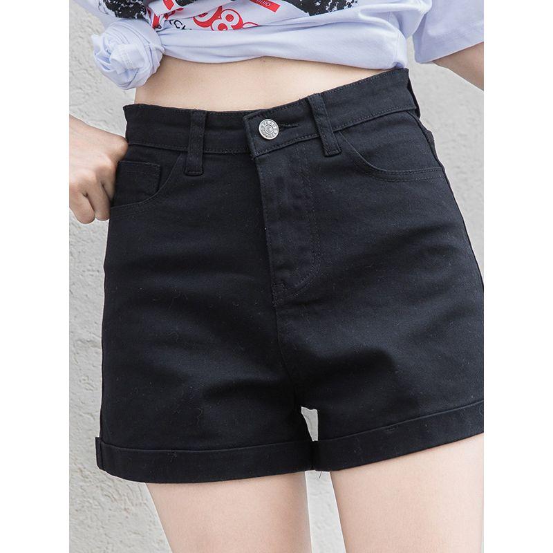 Sweet White Summer New High Waist A Word Slimming Flanging Casual Straight Three-Point Demin Shorts Hot Pants All-Matching