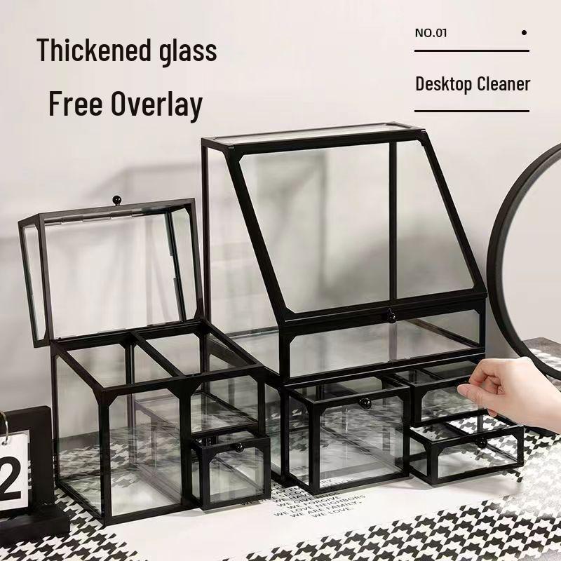 Luxury Glass Cosmetic Organizer - Dustproof Storage for Skincare, Lipsticks, and Masks
