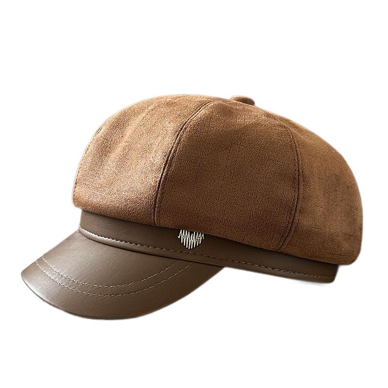 Nouveau Béret à Bec de Canard pour Femmes en Automne et Hiver Rétro Polyvalent Chapeau de Gavroche avec Grande Circonférence de Tête Montrant le Visage Petit Chapeau de Peintre