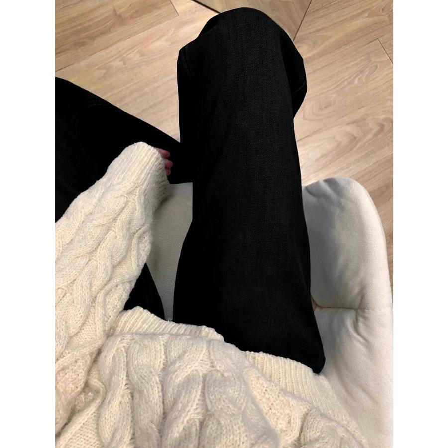 Women's High Waist Wide Leg Jeans Loose Fit Commuter Fleece Lined Straight Autumn Winter Denim Pants