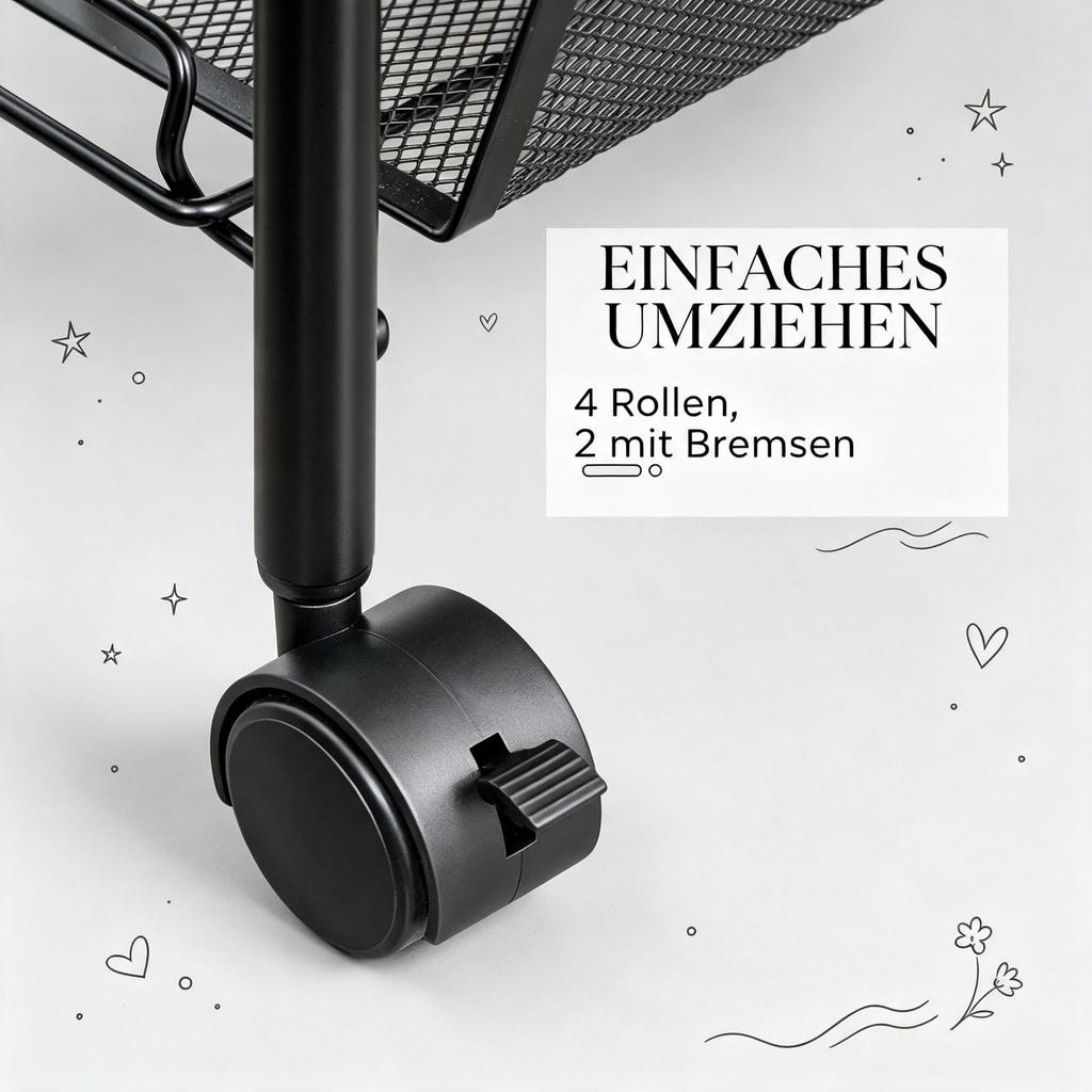 Three-Tier Rolling Cart with Mesh Baskets and Hooks, Modern Storage Cart, Versatile Kitchen Cart, Elegant Rolling Shelf Cart (only with storage cart)