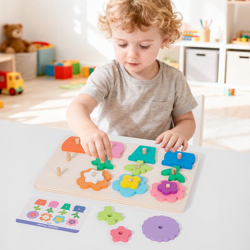 Cross-Border Educational Wooden Toys: Children's Flower and Shape Matching Jigsaw for Color Recognition