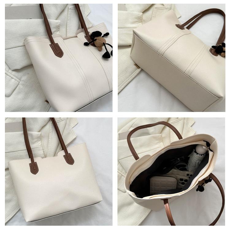 Korean Style Minimalist Bucket Bag Women Faux Leather Tote Shoulder Handbag Large Capacity Commuter Purse