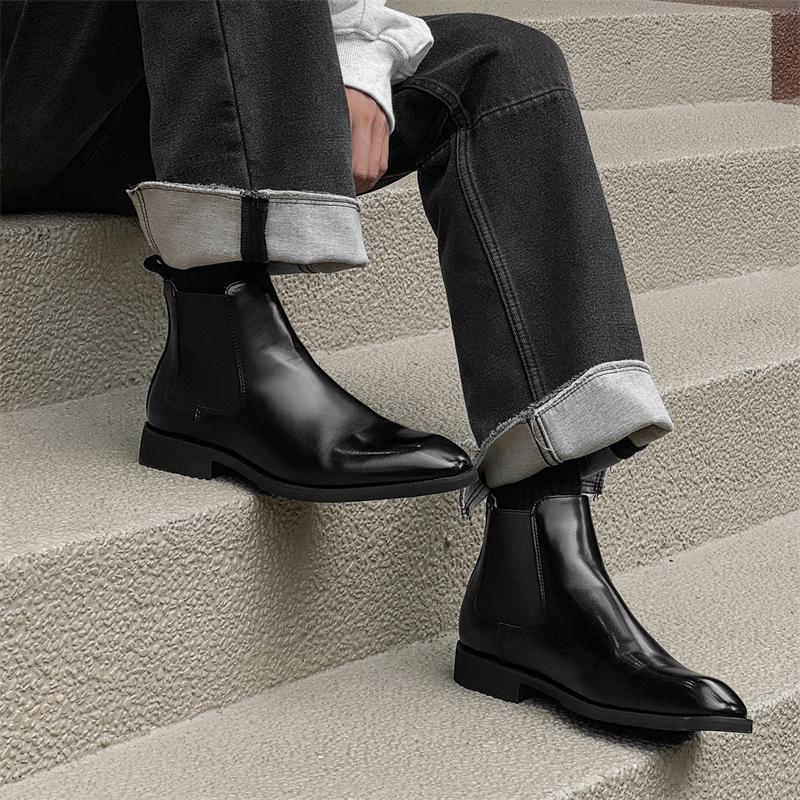 Mode Business Herren Lederstiefel Modische und vielseitige britische Designstile Formelle Party und Büro Schwarz braune Schuhe 38-46