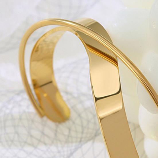 Yousheng Glossy Metal Cuff Bangle Double Layer Geometric Irregular Cross Ripple Opening Jewelry Bangle Women Girls Party