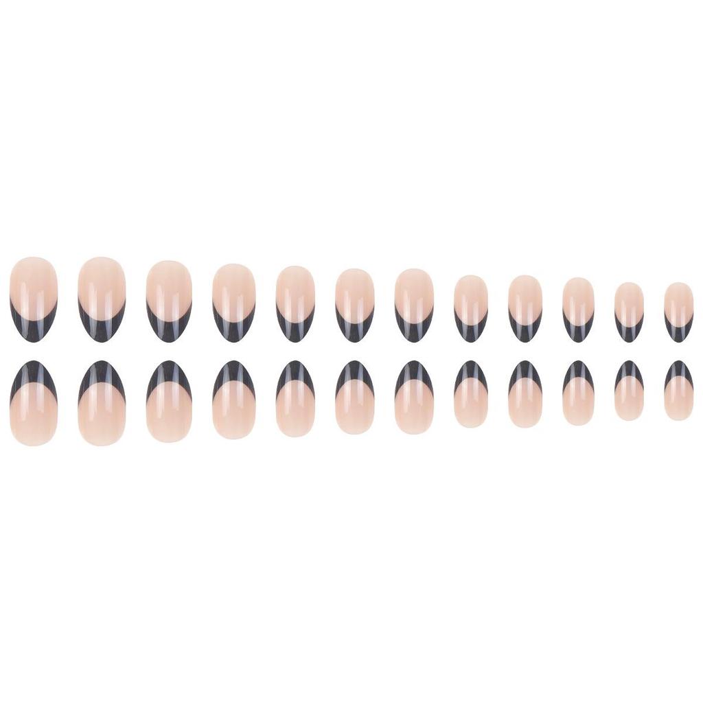 New Black Almond Shape Wearable Nail Tips - French & American Style