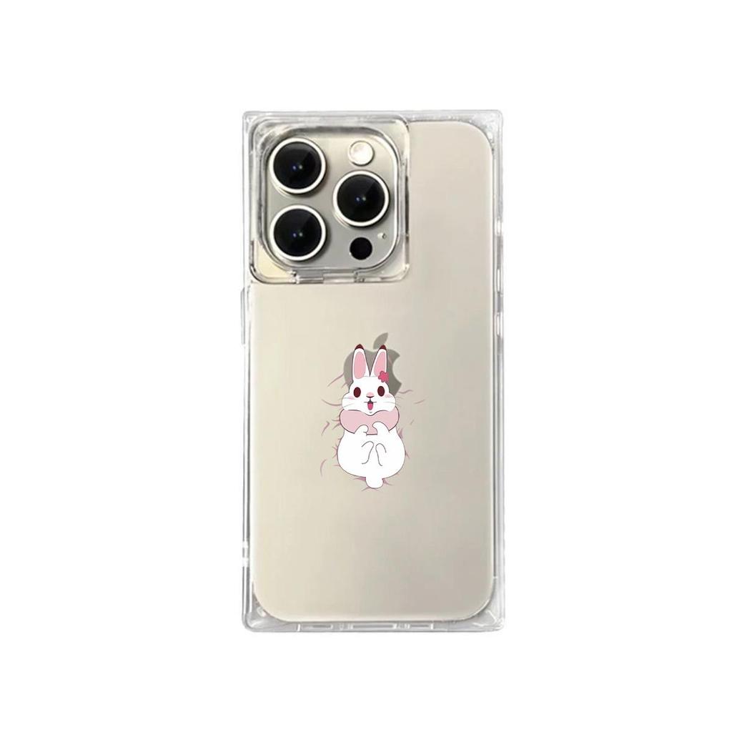 Clear Square Back Tube Case Protection For iPhone 11 15 Plus 13 16 ProMax 14 Pro Max 12 Jumping Rabbit Pattern