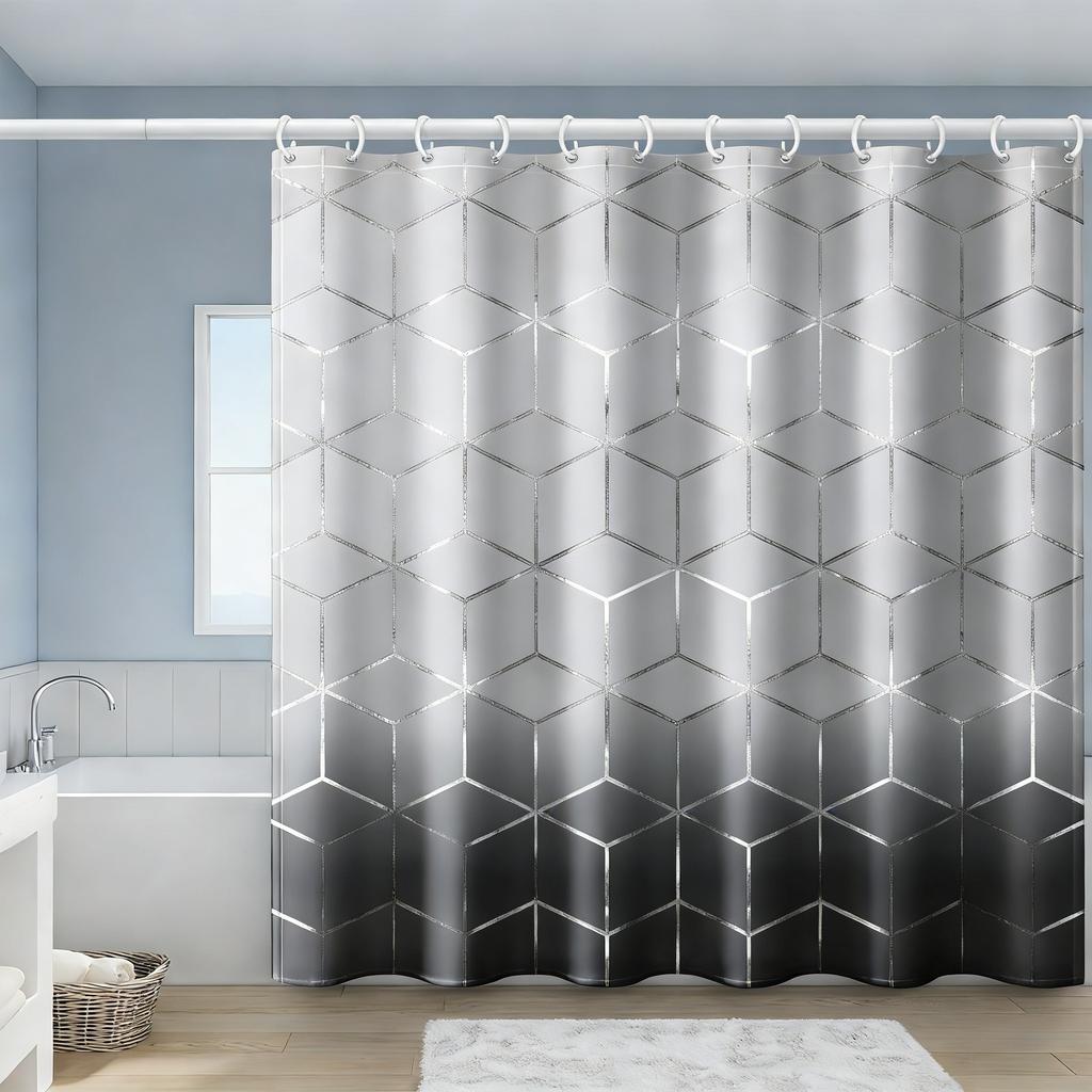 3D Black Geometric Chevron Pattern Waterproof Shower Curtain For Modern Bathroom