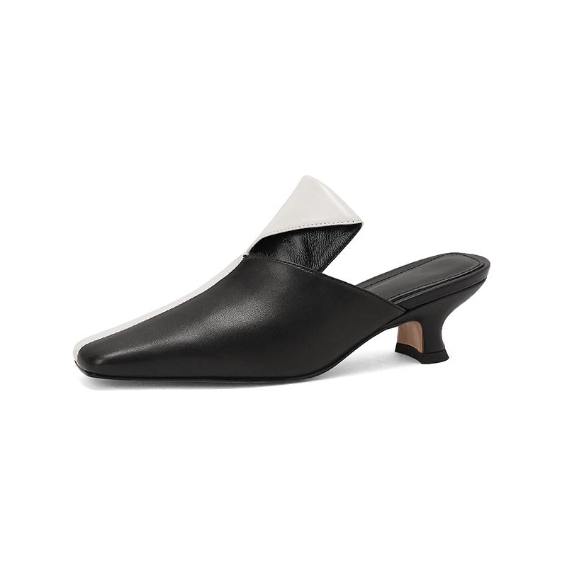 

Мода 2025 Женские сандалии Смешанные цвета Качество Натуральная кожа Мюли Высокие каблуки Офисные женские лаконичные туфли Женская весна лето Новинка 34