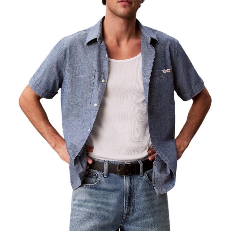 Calvin Klein Button Solid Color Chest Pocket Short Sleeve Shirt Men Shirts 4RG114G-C32