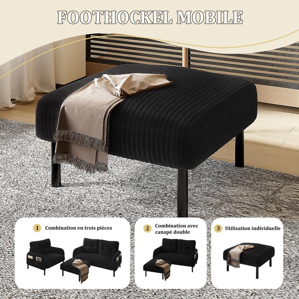 Zweisitzer aus Cord, Komfortpolsterung, Hohe Rückenlehne & Seitentaschen, Metallfüße, Einladende Weichheit, Optimaler Halt, Perfekt für Home-Office-Lounges