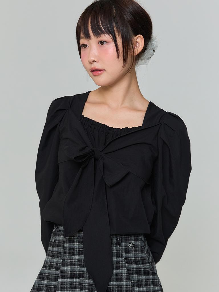 ADOREBELLE Ribbon Tie Blouse - Black