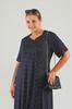 Women's Big Size Dress Midi Plus Size Dress Navy Blue with Polka Dots and Leopard Pattern