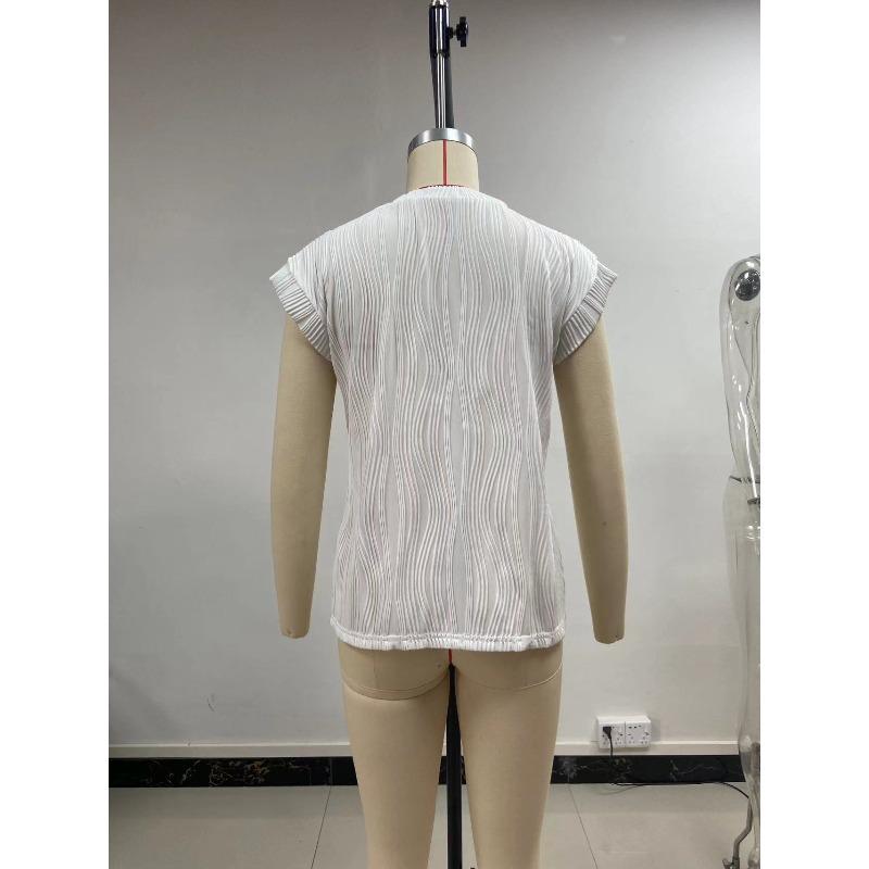 Women's Blouse Summer Solid Color Texture Short Sleeve Women's Shirt Casual Tops Fashion New Loose Round Neck Female Shirts