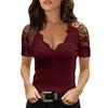Women Off Shoulder Short Sleeved Commuting Pullover V-neck Lace Bottoming Blouse