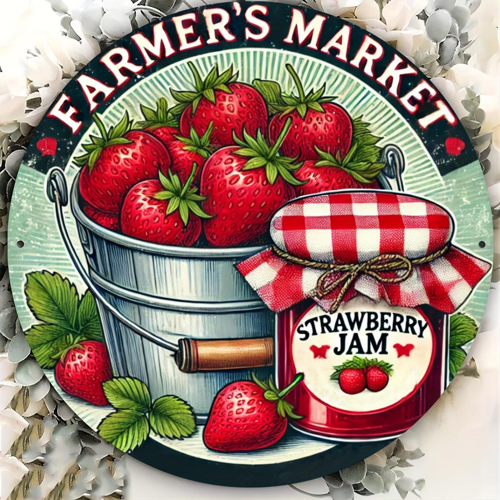 Wooden Farmers Market Strawberry Jam Wooden Sign - Artisanal Home Décor for Door, Wall, Home, Room, Farmhouse, Street, Shop, Garage, Bar, Garden