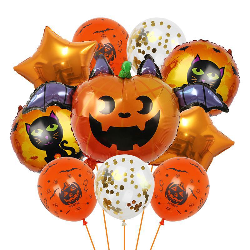 Halloween Pumpkin Cat Skull Ghost Aluminum Film Alien Latex Balloon Set Family Holiday Arrangement Gift