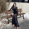 Ilya's New French Black Long-sleeved Mesh Dress Has A High Sense of Elegance and Elegance. Spice Girl