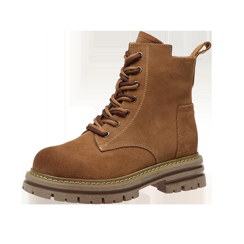 European station Martin boots women's 2025 autumn and winter new leather retro tooling western cowboy boots thick-soled short boots