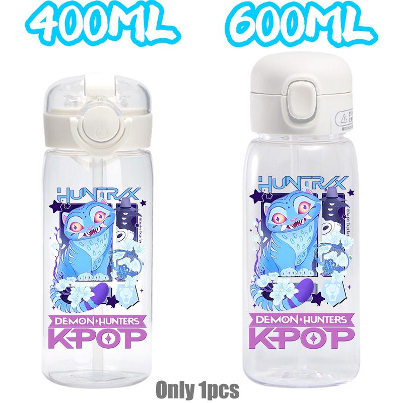 

KPOP 400ML/600ML School plastic Transparent Straw drinking bottle for Demon Hunters Water Cup birthday gift 400ML