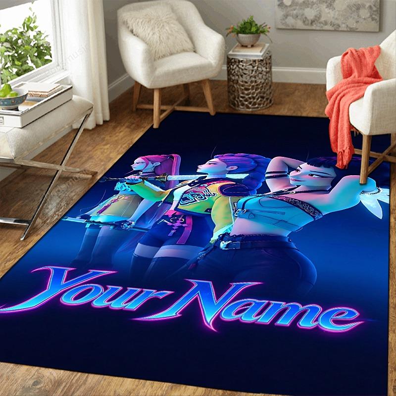 Custom 1Pc Virtual Pop Girl Group Flannel Personalized Rug Non Slip Floor Mat Soft Carpet for Living Bedroom Office Home Decor Gift