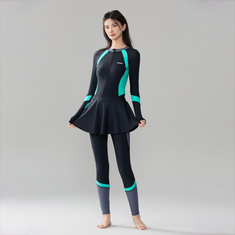 Plus Size Long Sleeve One-Piece Diving Suit for Women - Fashionable Snorkeling Jellyfish Swimwear