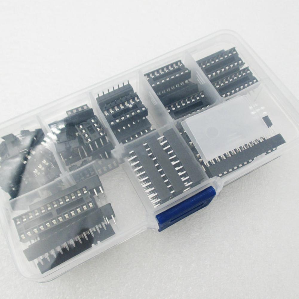 66pcs Ic Socket Box Kit Plug-in Chip Socket 6pin 8pin 14pin 16pin 18pin 20pin 24pin 28pin 8 Values