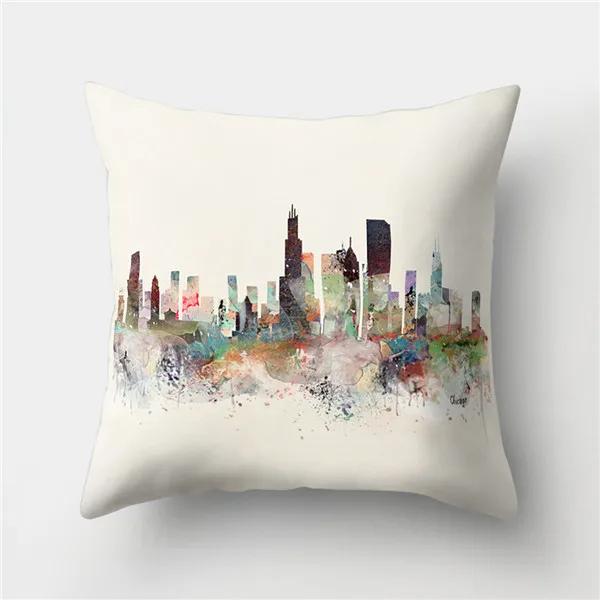 Colorful High City Building Print Decorative Pillow Case Bed Cafe Sofa Home Decor Polyester Square Cushion Cover 45X45Cm