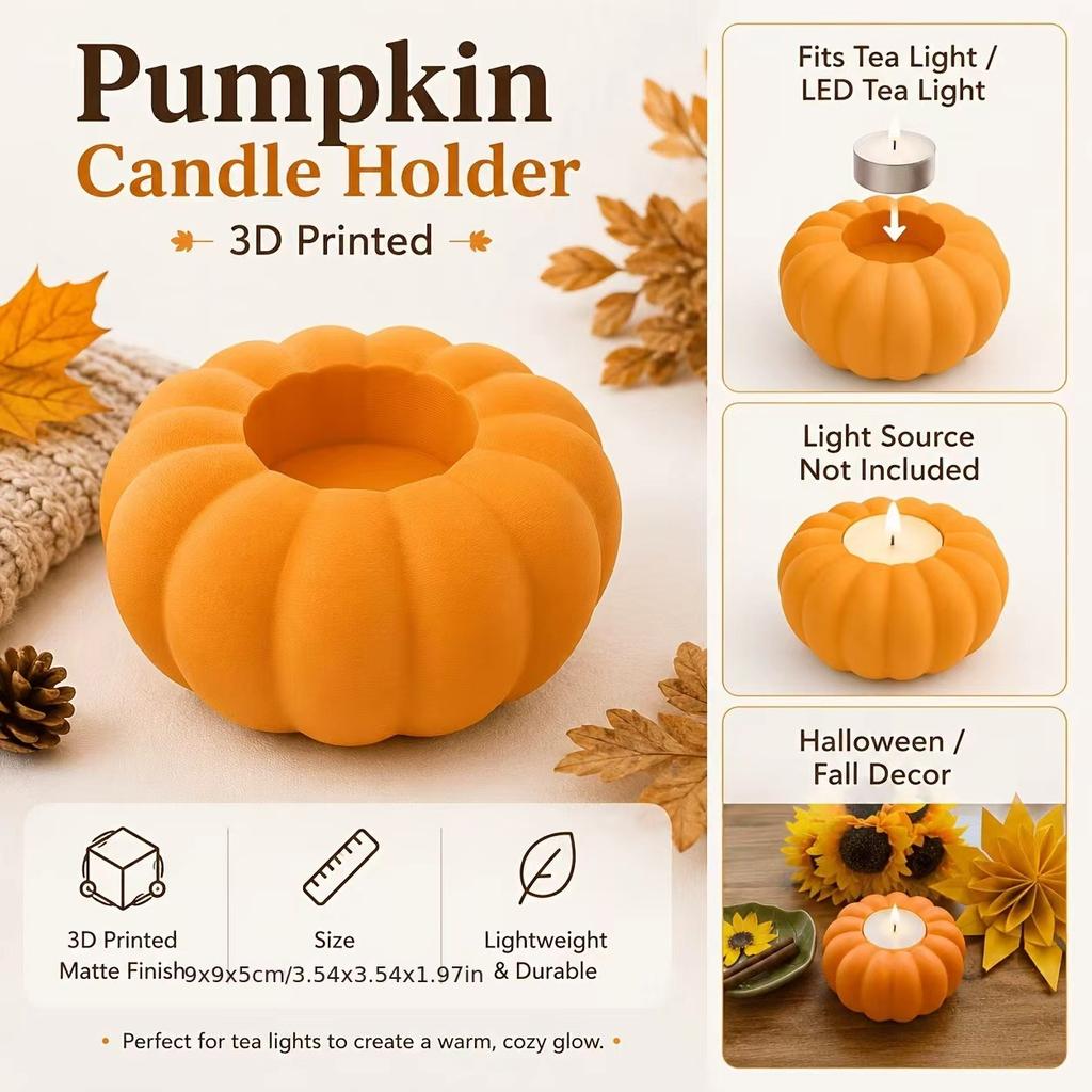 3D Printed Halloween Pumpkin Candle Holder Decor Ornament Pumpkin Shape Festival Table Decoration