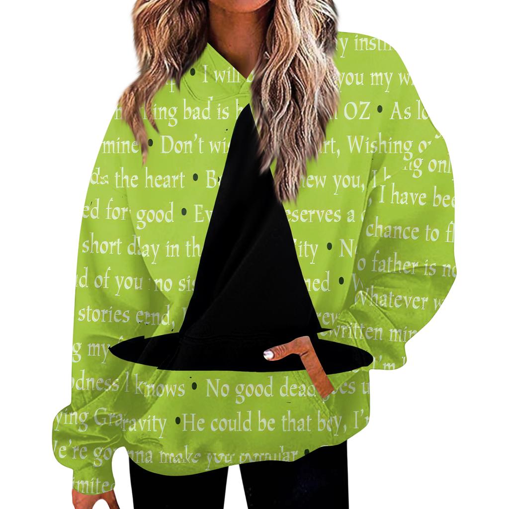Women's Casual Fashion Witch Print Long-Sleeve Hooded Sweatshirt With Pockets