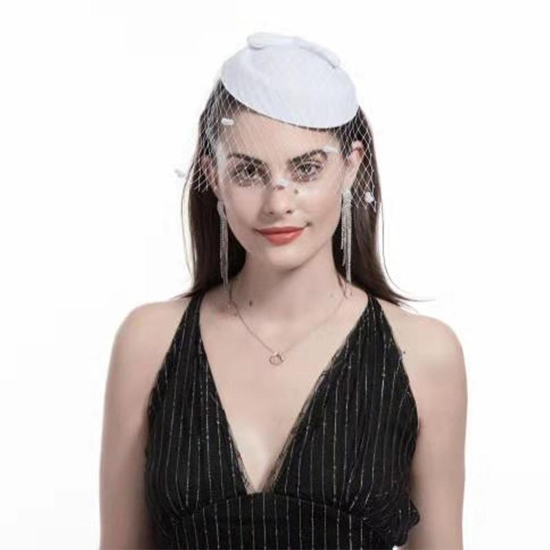 

Весільний Капелюшок Стюардеси Шпилька для Волосся Аксесуари для Волосся Перлова Бант Жіночий Подарунок Капелюх Вуаль білий