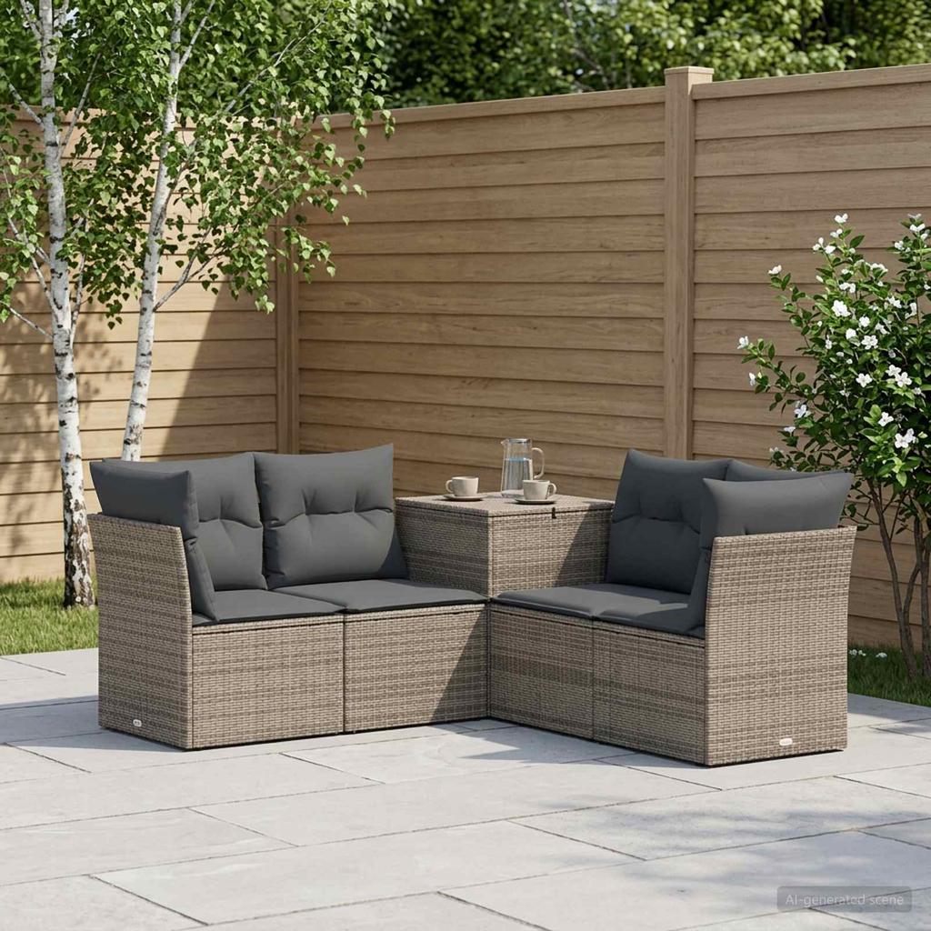 Sofa Set 5 pcs Grey and Dark Grey Poly Rattan and Steel