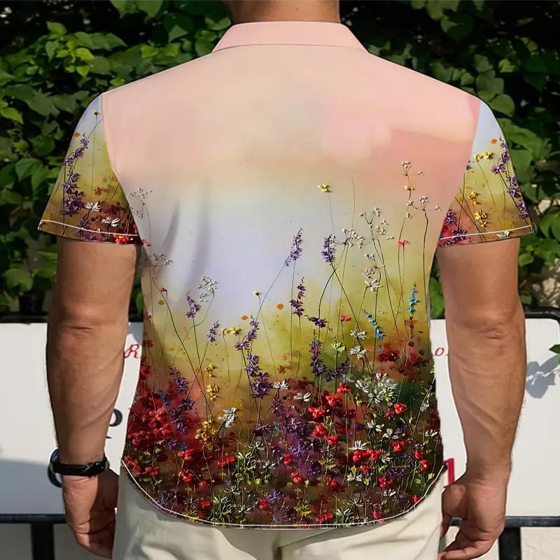 Men's Floral Printed Casual Short Sleeved Shirt with Summer Collar, Regular Fit Suitable for Outdoor Activities and Leisure Entertainment