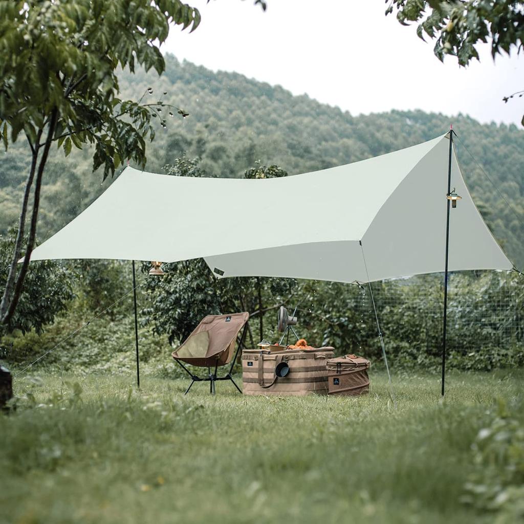 Thous Winds Tarp Sun Shelter Awning Shade Hexagon Tarp Solo Camping Lightweight Compact 2000mm Water Pressure Resistant Light Shielding Heat Shielding