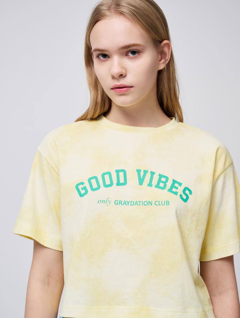 GRAYDATION Good Vibe Crop Crew Neck Women'S Short Sleeve T-Shirt Yellow