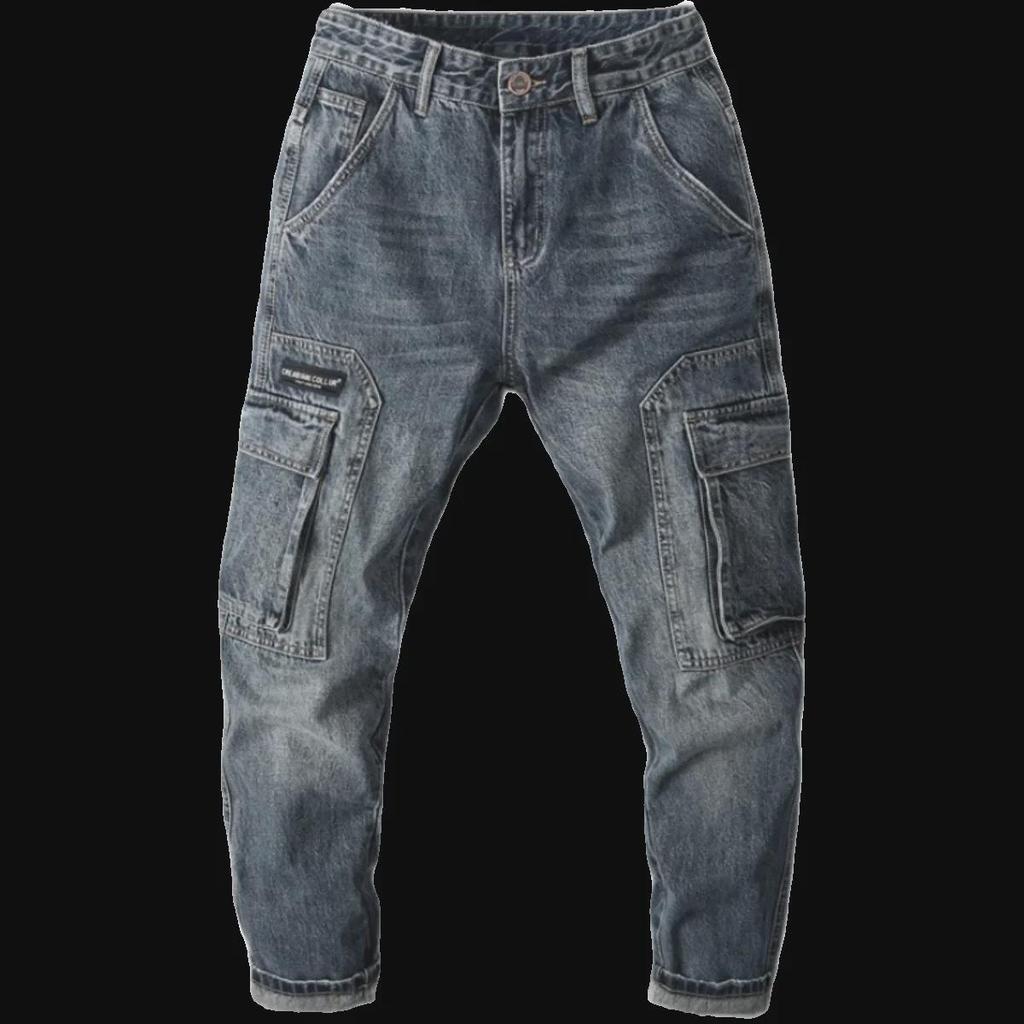 2023 Trendige Amerikanische Retro Herrenbekleidung: Gerade Jeans mit mehreren Taschen im Loose-Fit für den Herbst