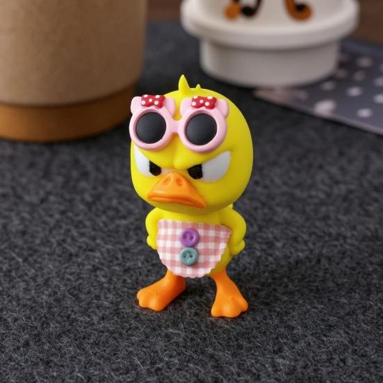 Creative Birthday Gifts 3D Printed Cute Duck Figurine with Glasses, Angry Pose Desk Decor, Miniature Collection Office Bookcase Car Ornament,